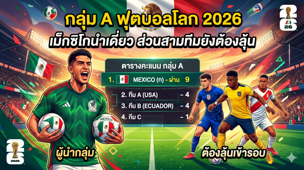 กลุ่ม A ฟุตบอลโลก 2026 เม็กซิโกนำเดี่ยว ส่วนสามทีมยังต้องลุ้น